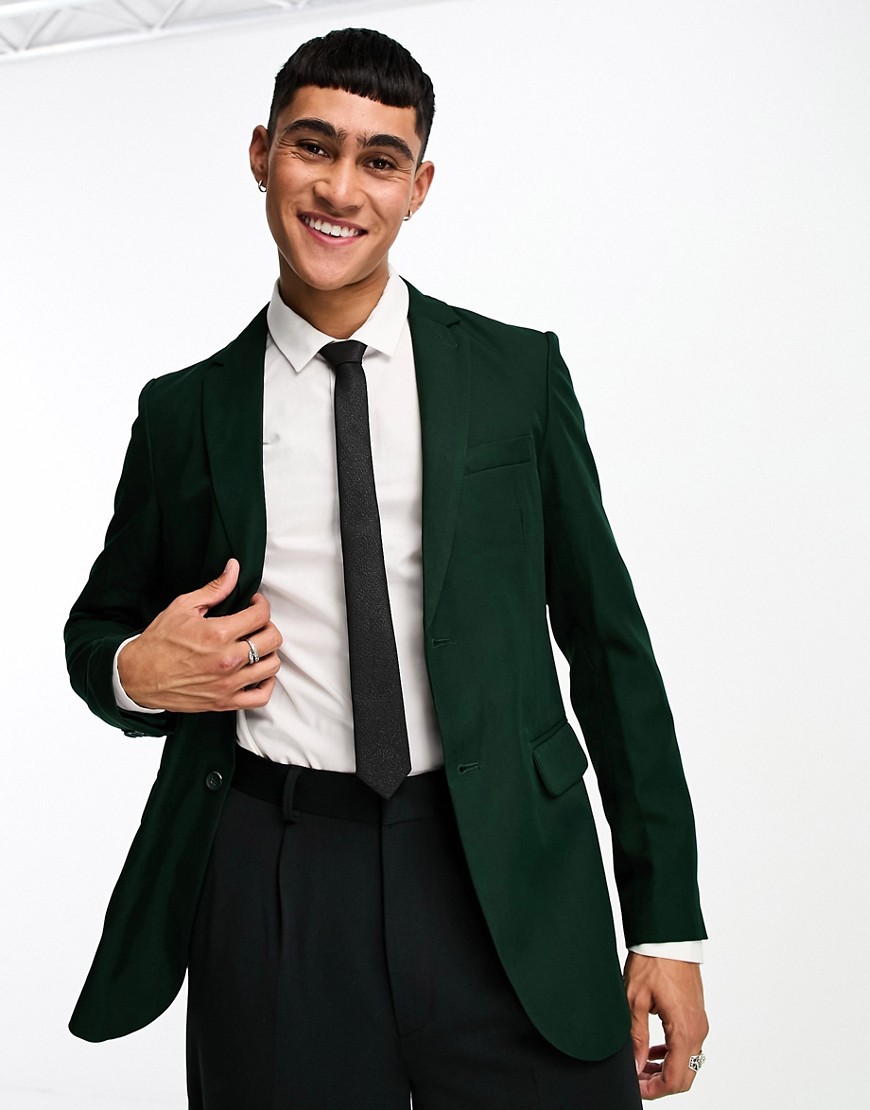 Only & Sons slim fit suit jacket in dark green-Black