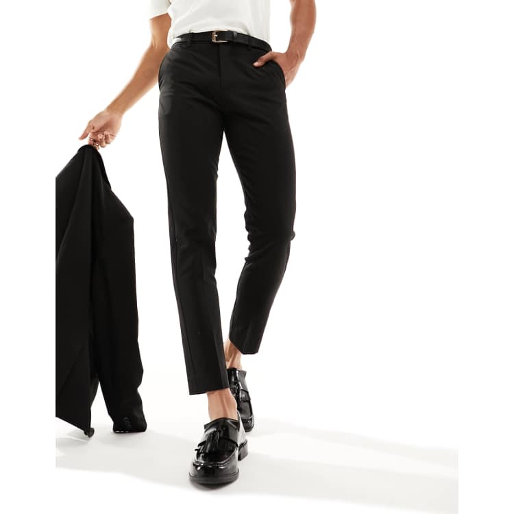 slim fit dress slacks Men's Casual Cropped Pants in Solid Black Grey Brown main image 0