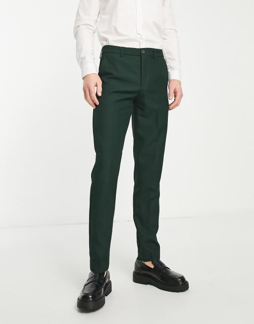 ASOS DESIGN Wedding Skinny Wool Mix Pants In Dark Green, 44% OFF