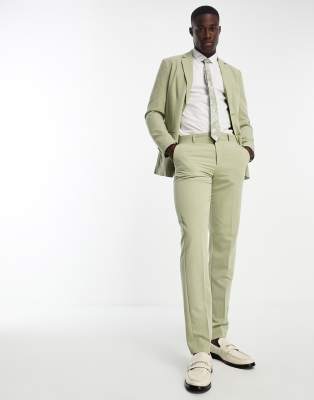 slim fit suit pants in dusty olive-Green