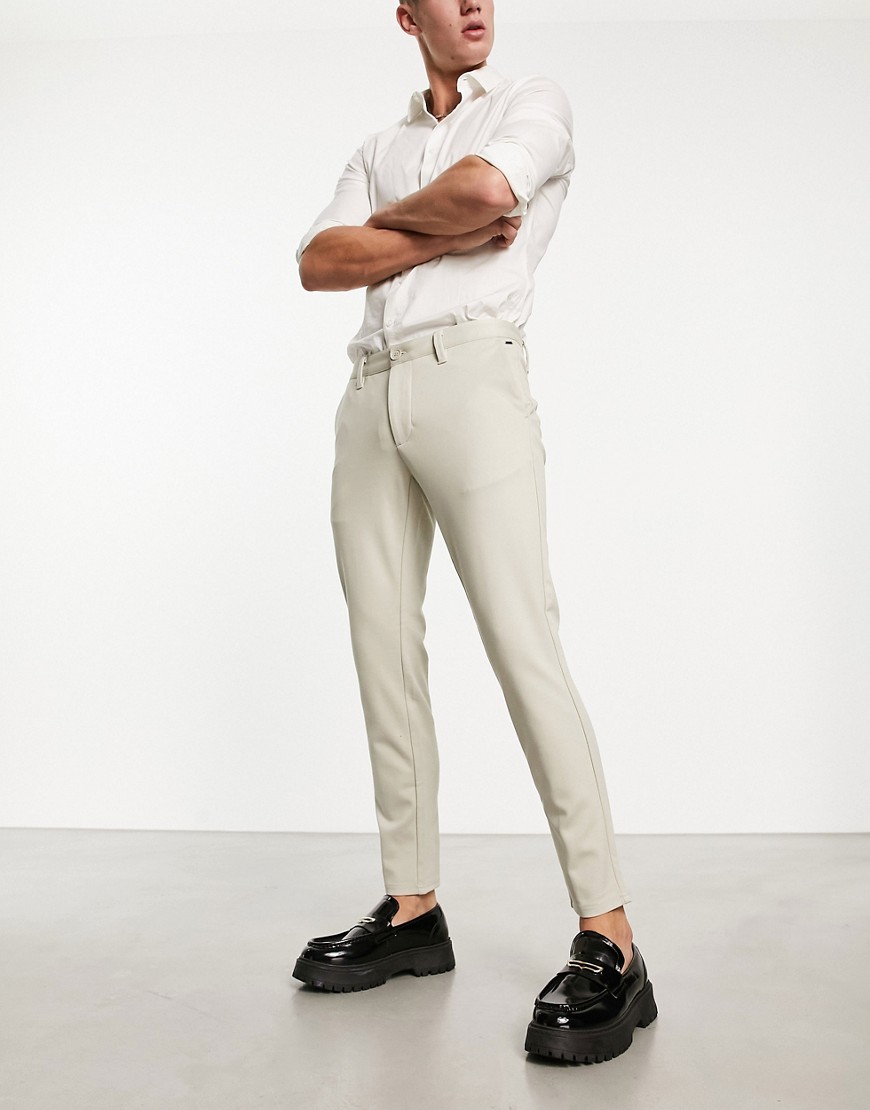 Only & Sons slim fit tapered trousers in beige-Neutral