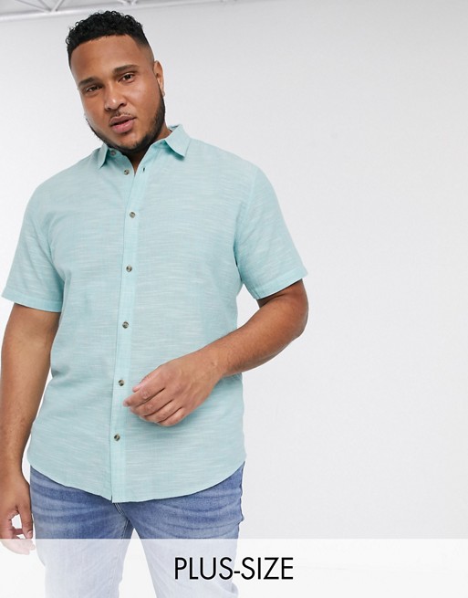 Only & Sons Plus slim fit textured short sleeve shirt in mint green