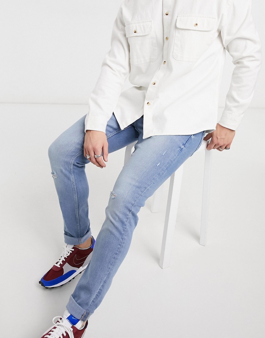 Only & Sons - Slim-jeans med flænger i lyseblå