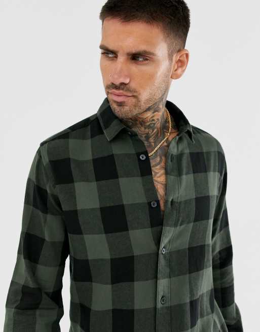 Only & Sons slim shirt in khaki brushed check cotton, 3 of 4