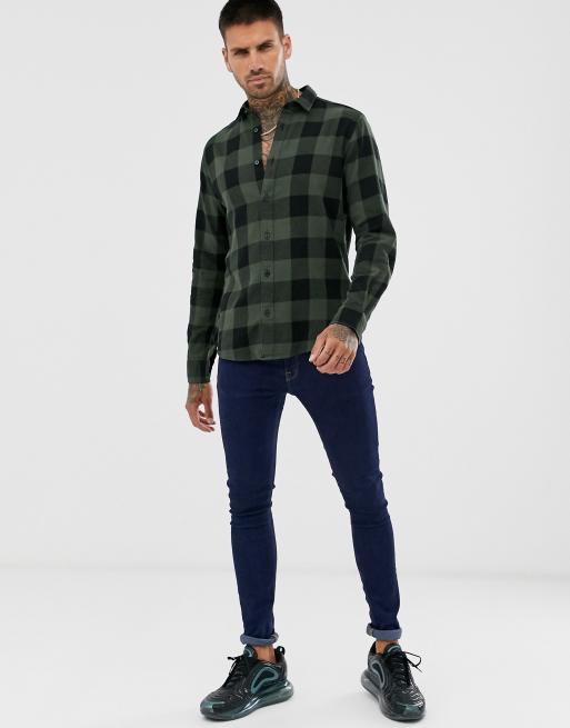 Only & Sons slim shirt in khaki brushed check cotton, 4 of 4