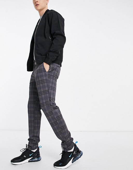Only & Sons slim tapered checked trousers in grey