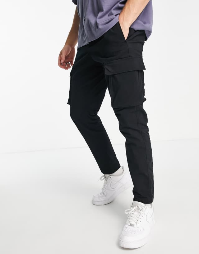 Only & Sons slim tapered fit cargo pants in black