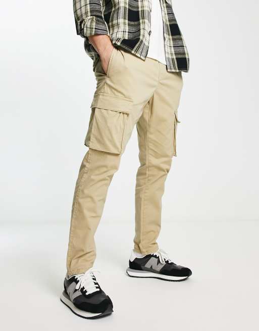 Only & Sons slim fit cargo trouser with cuffed bottom in khaki