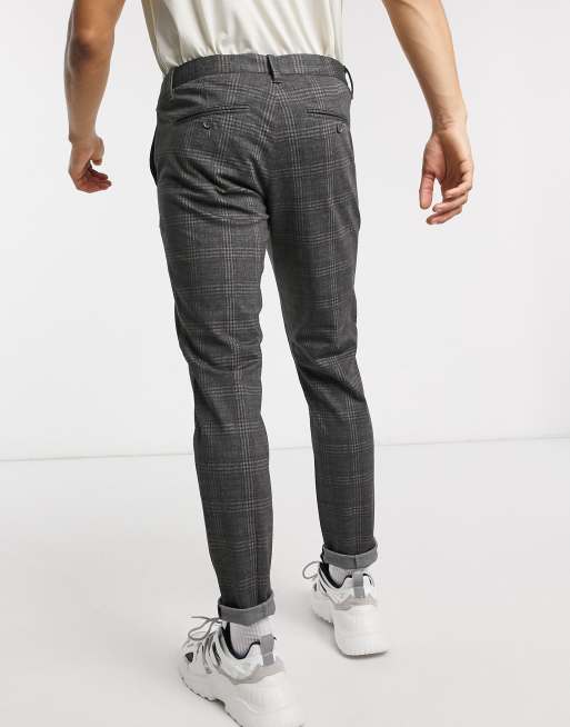 Grey check skinny fit tapered store chino trousers