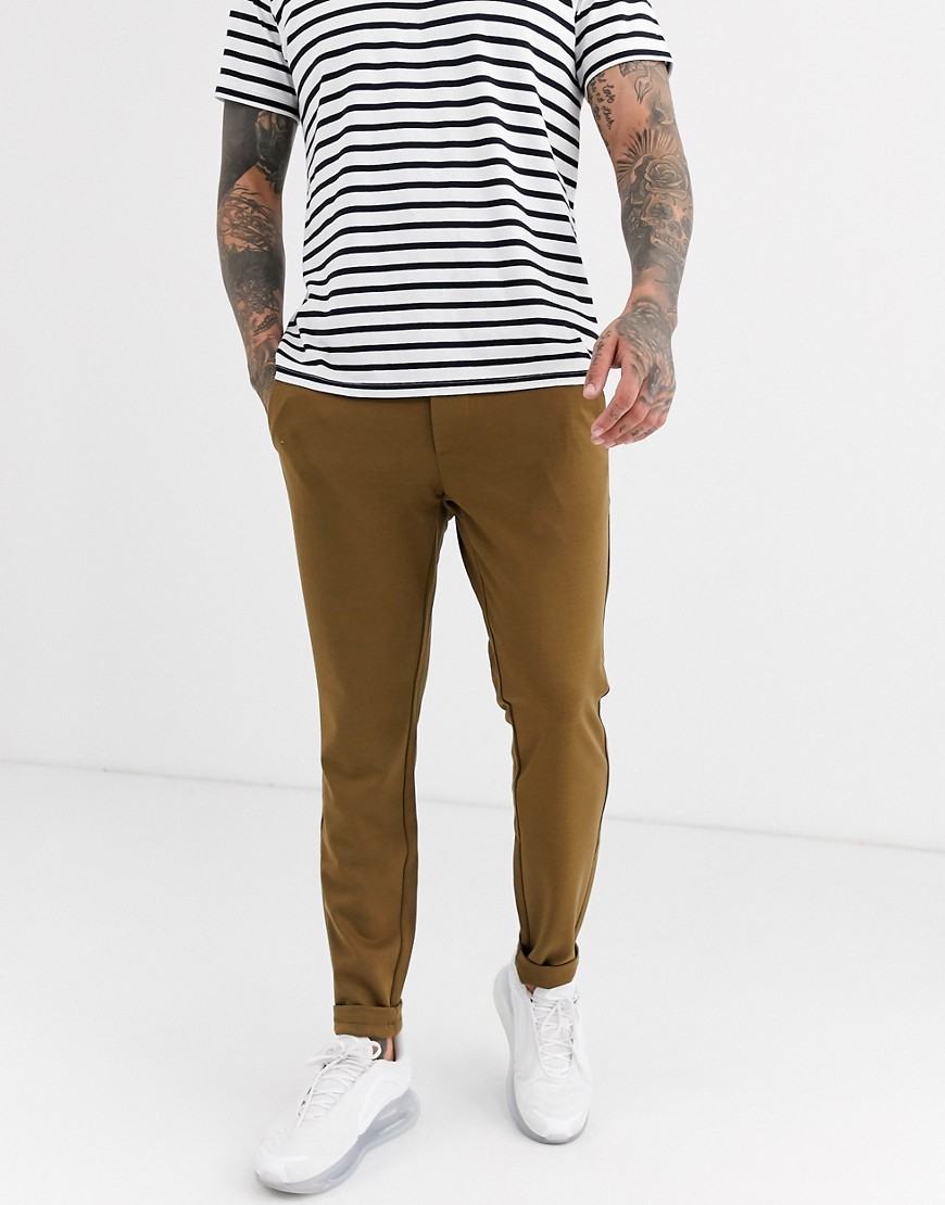 Only & Sons slim tapered fit trousers in dark sand-Tan