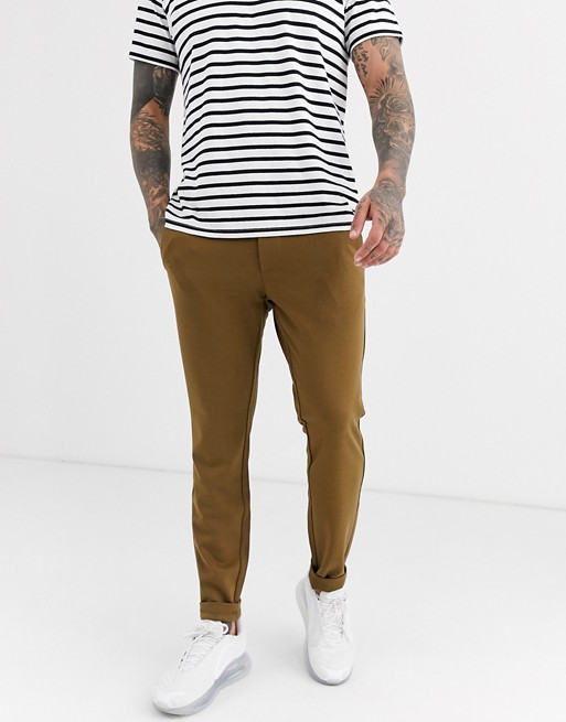 Only & Sons slim tapered fit trousers in dark sand