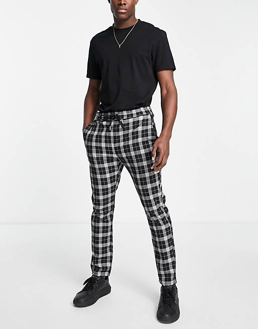 Only & Sons slim tapered smart pants in black check