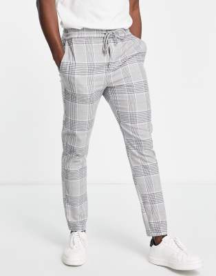 Only & Sons slim tapered smart trousers in grey check