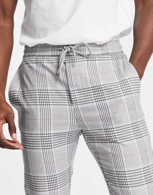 Only & Sons slim tapered smart trousers in grey check