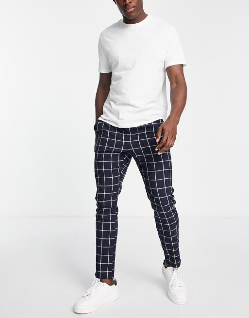 Only & Sons slim tapered smart trousers in navy check