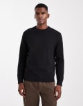 [ONLY & SONS] ONLY & SONS slim waffle knit jumper in black-Green S Black