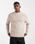 [ONLY & SONS] ONLY & SONS slim waffle knit jumper in taupe-Brown XS String