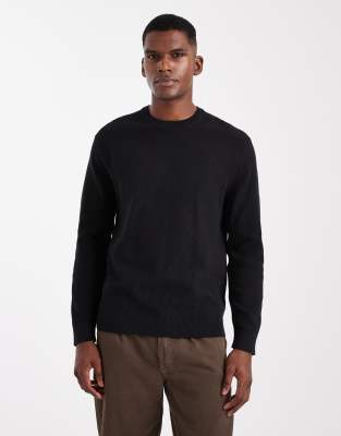 Only & Sons Slim Waffle Knit Sweater In Black
