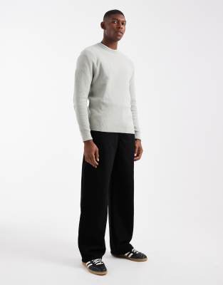 Only & Sons Slim Waffle Knit Sweater In Gray