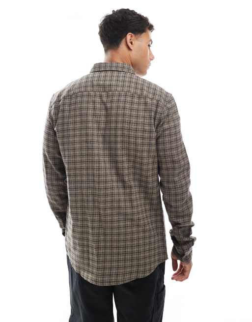 ONLY & SONS small plaid shirt in brown and black