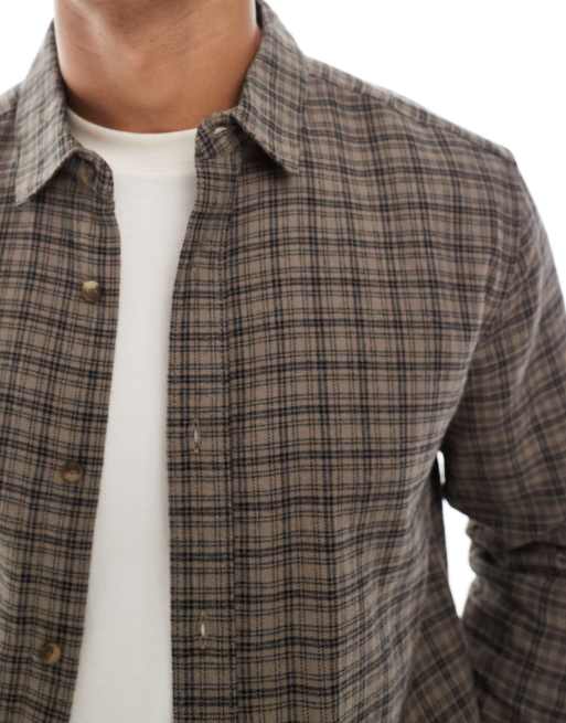 ONLY & SONS small plaid shirt in brown and black