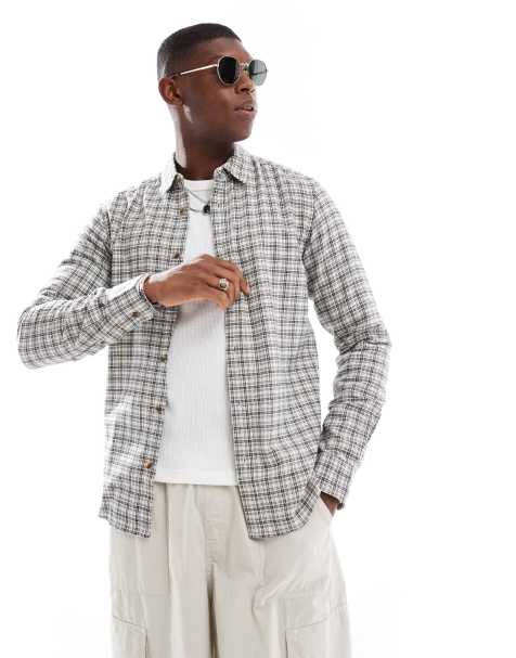 ONLY & SONS small check shirt in cream - view 1