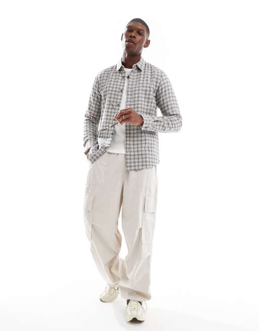 ONLY & SONS small check shirt in cream, 2 of 4