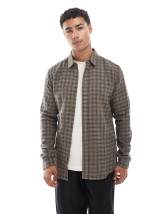 Topman relaxed fit cropped flannel shirt in brown plaid