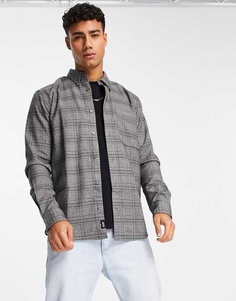 ONLY &amp; SONS smart check overshirt in dark grey