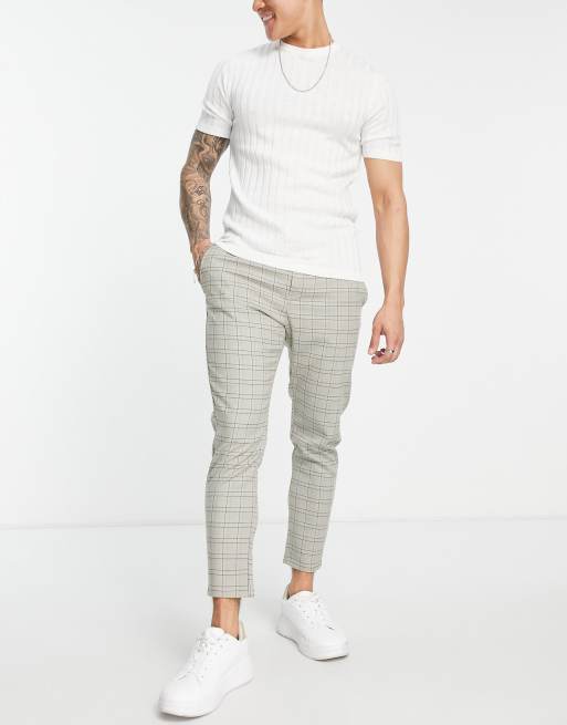 Only & Sons smart check trousers in beige | ASOS