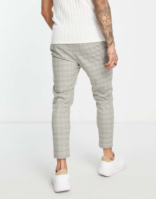 Only & Sons smart check trousers in beige | ASOS