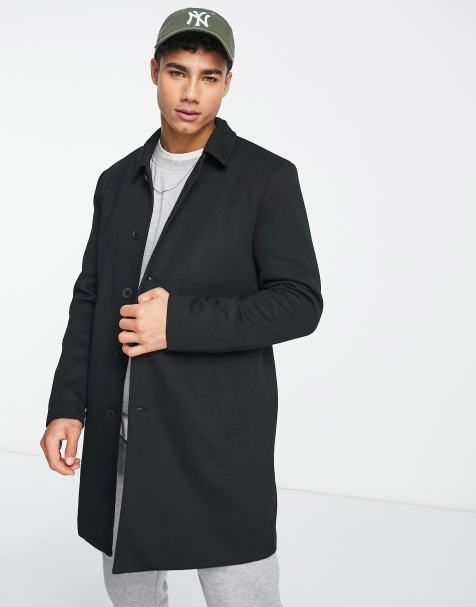 ONLY & SONS smart jersey overcoat in black   - view 1
