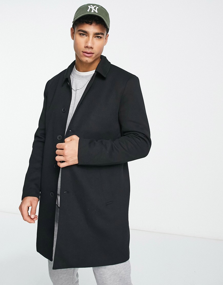 Only & Sons smart jersey overcoat in black
