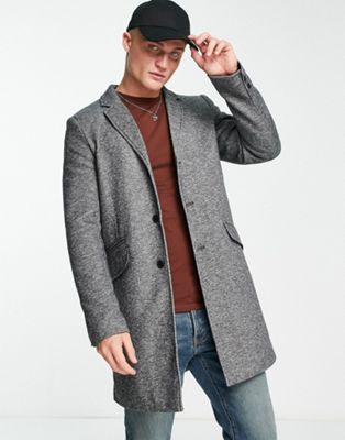 Only & Sons smart jersey overcoat in grey marl