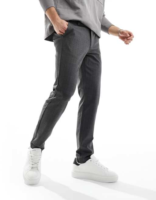 Only & Sons smart jersey pants in dark grey check