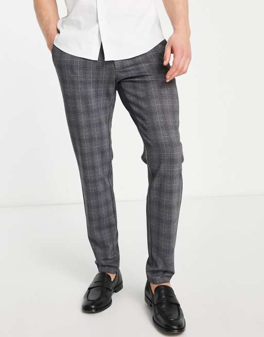 Only & Sons smart slim check pants in grey