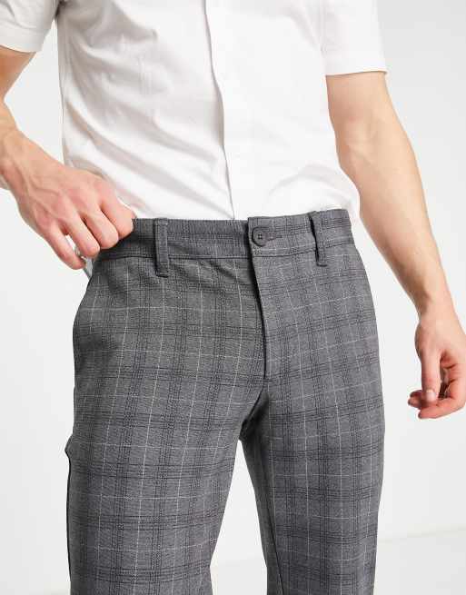 Only & Sons smart slim check pants in grey