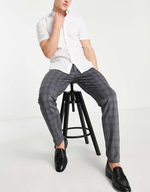 Only & Sons smart slim check pants in grey