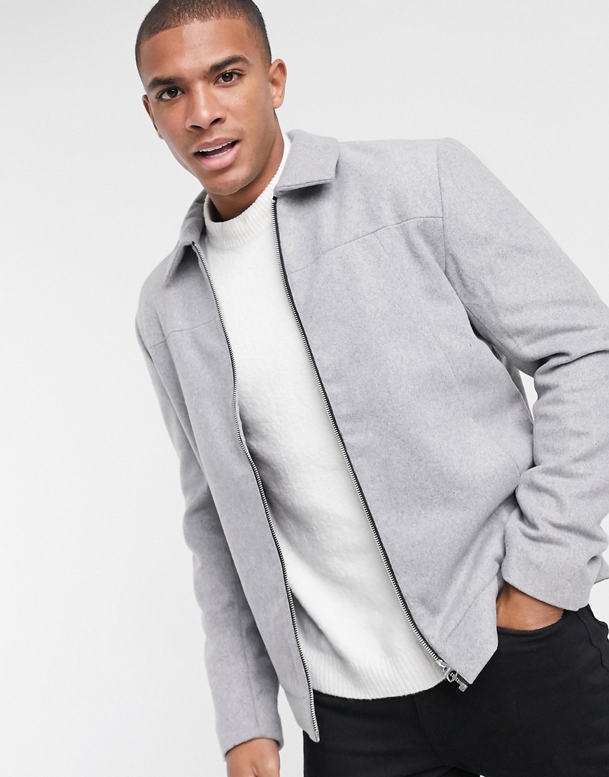 Only & Sons smart wool mix harrington jacket in light gray-Grey