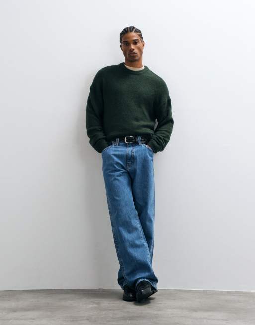 ONLY & SONS soft touch light knit sweater in dark green, 2 of 5