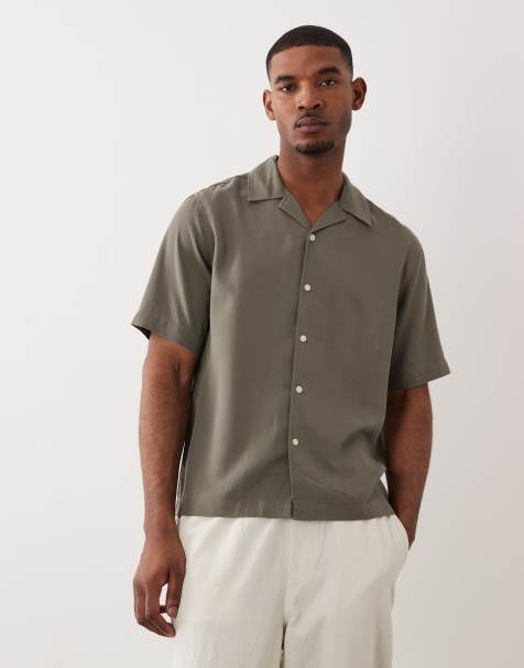 ONLY & SONS soft touch revere collar relaxed shirt in light grey - view 1