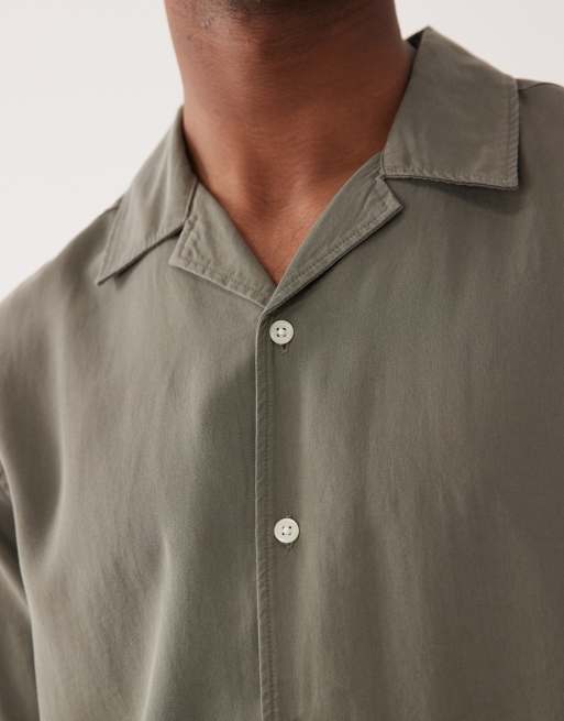 ONLY & SONS soft touch revere collar relaxed shirt in light grey, 3 of 5