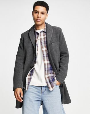 Only & Sons wool mix overcoat in grey - ASOS Price Checker