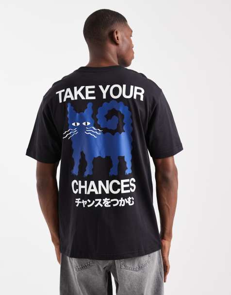 ONLY & SONS - Sort afslappet T-shirt med "Chances"-print på ryggen - view 1