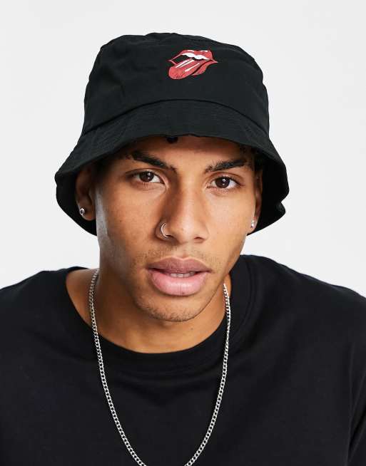 Only & Sons - Sort bøllehat med 'Rolling Stones'-print