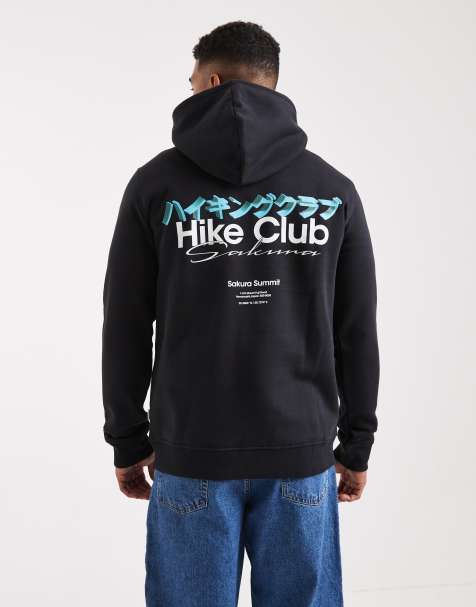 ONLY & SONS - Sort hættetrøje med 'Hike Club'-print på ryggen - view 1