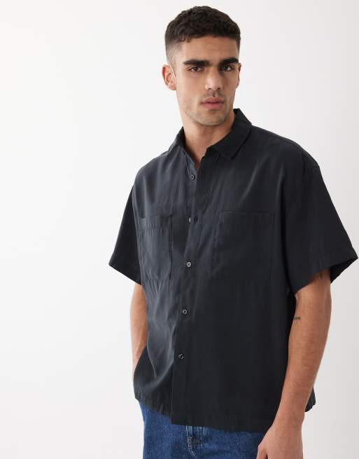 ONLY & SONS - Sort kortærmet skjorte i firkantet pasform