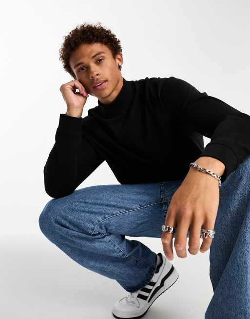 Only & Sons - Sort langærmet T-shirt med ståkrave  