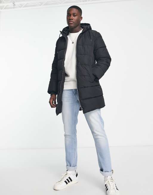 Only & Sons - Sort longline-dynejakke i kraftigt materiale  