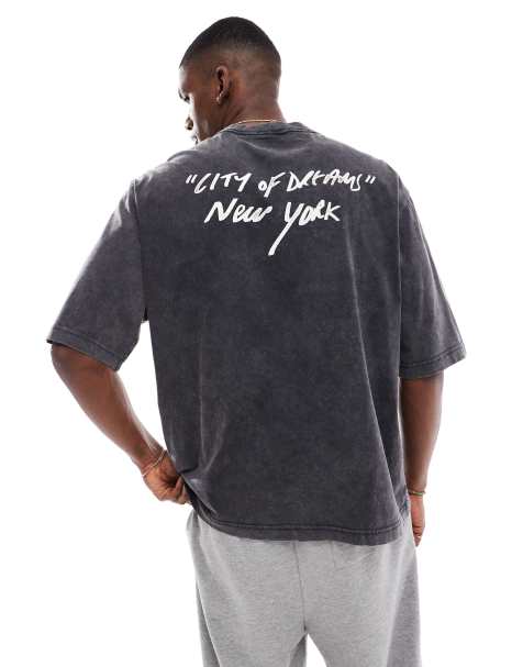 Only & Sons - Sort og forvasket T-shirt med New York-print - view 1